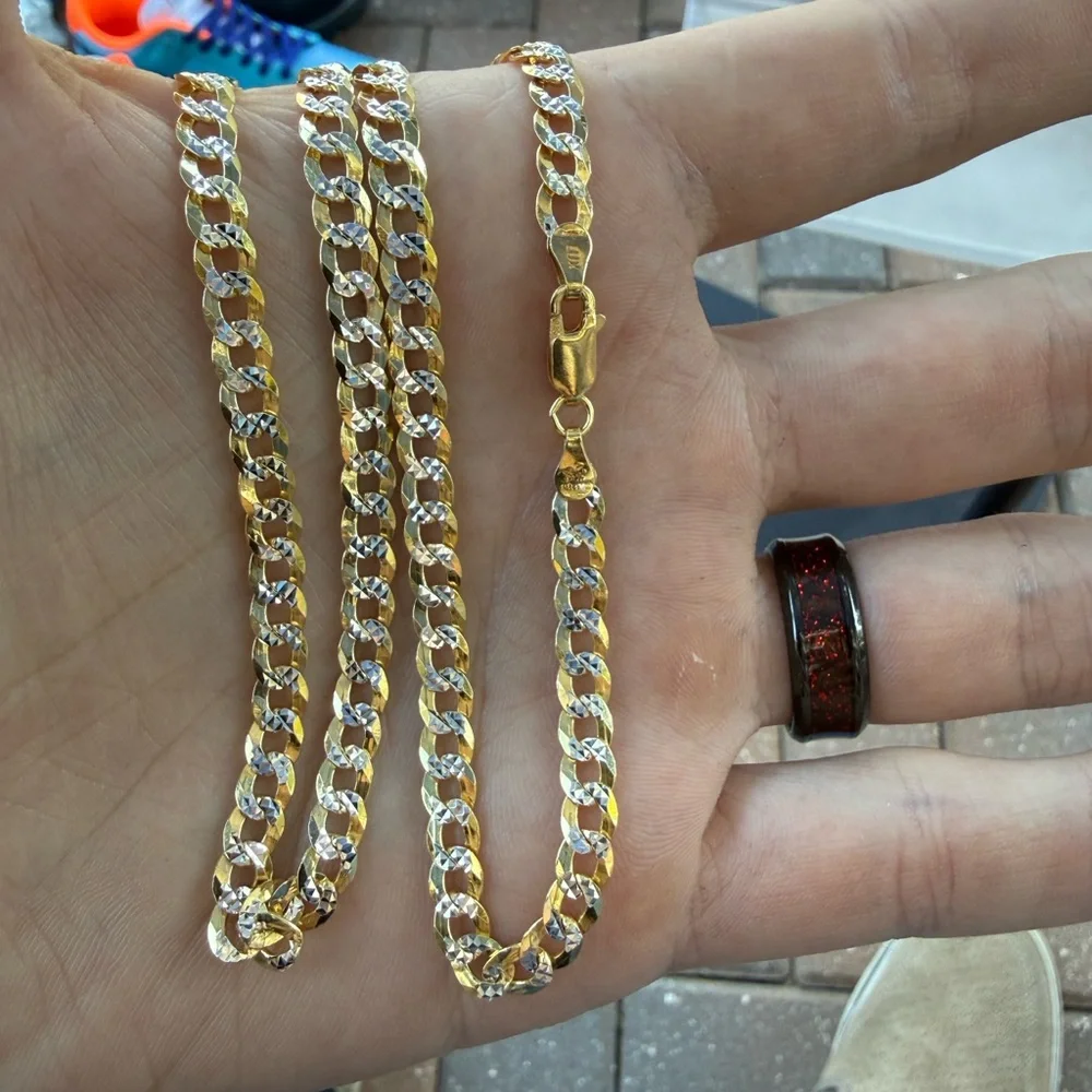 20 inch Pave Diamond Cut Curb Cuban 
925 with 14k Gold Vermeil- 5.2MM, 14.36gram - Picture 6 of 6